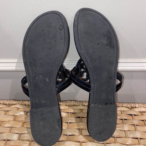 NOT FOR SALE: TORY BURCH Sz 9 Miller Black Patent Leather Thong Sandals - Picture 6 of 7